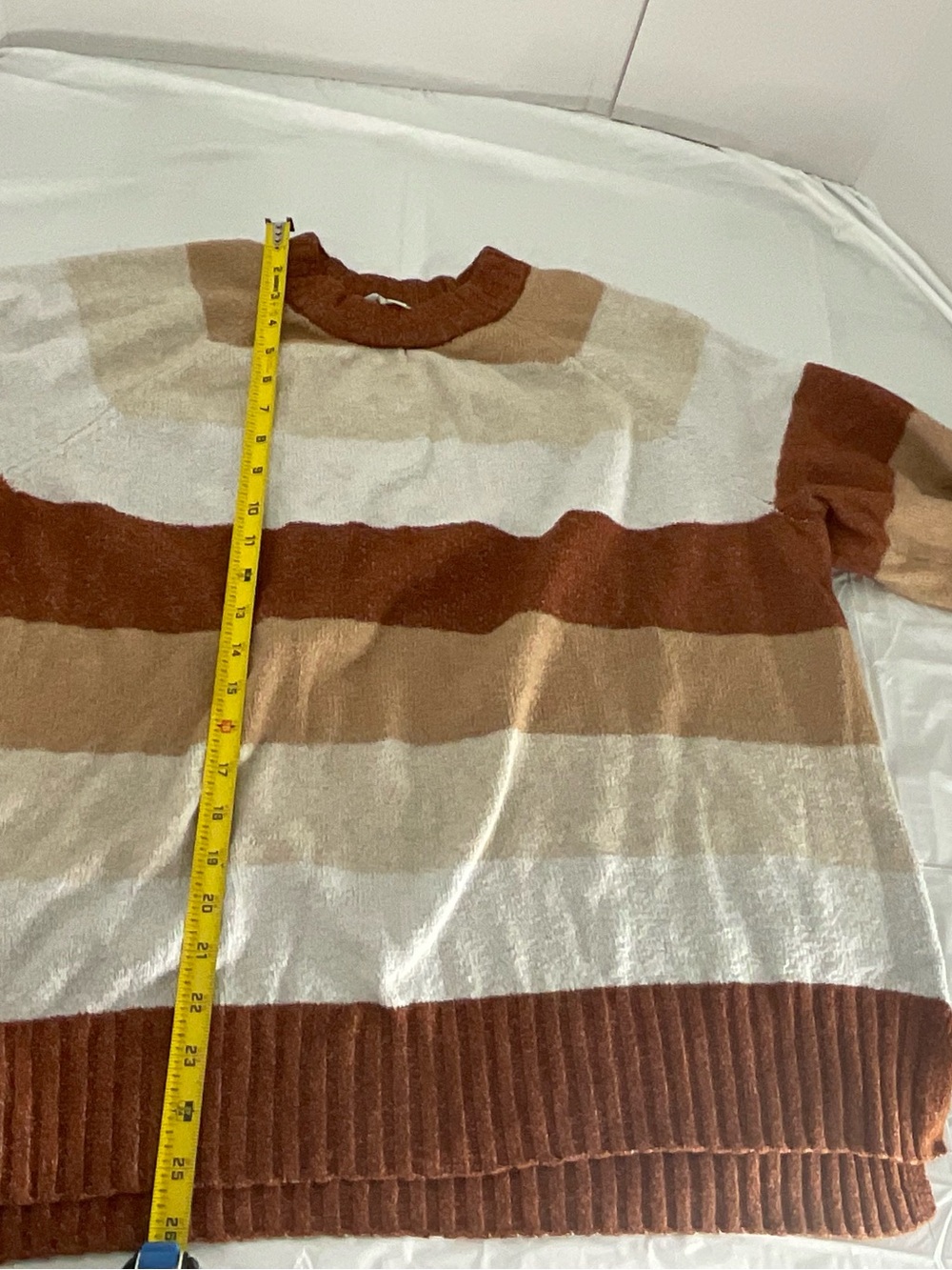 Time and Tru Women's Long Sleeve Striped Crewneck Sweater in Rust and Beige